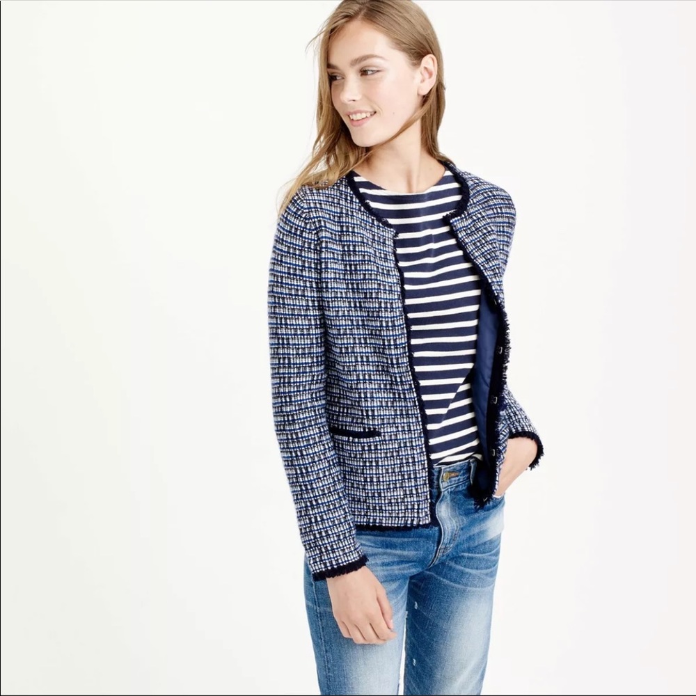 J. Crew navy blue and white tweed jacket blazer